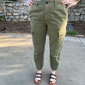 Zara Green Track Pants Relaxed Fit Ankle Length